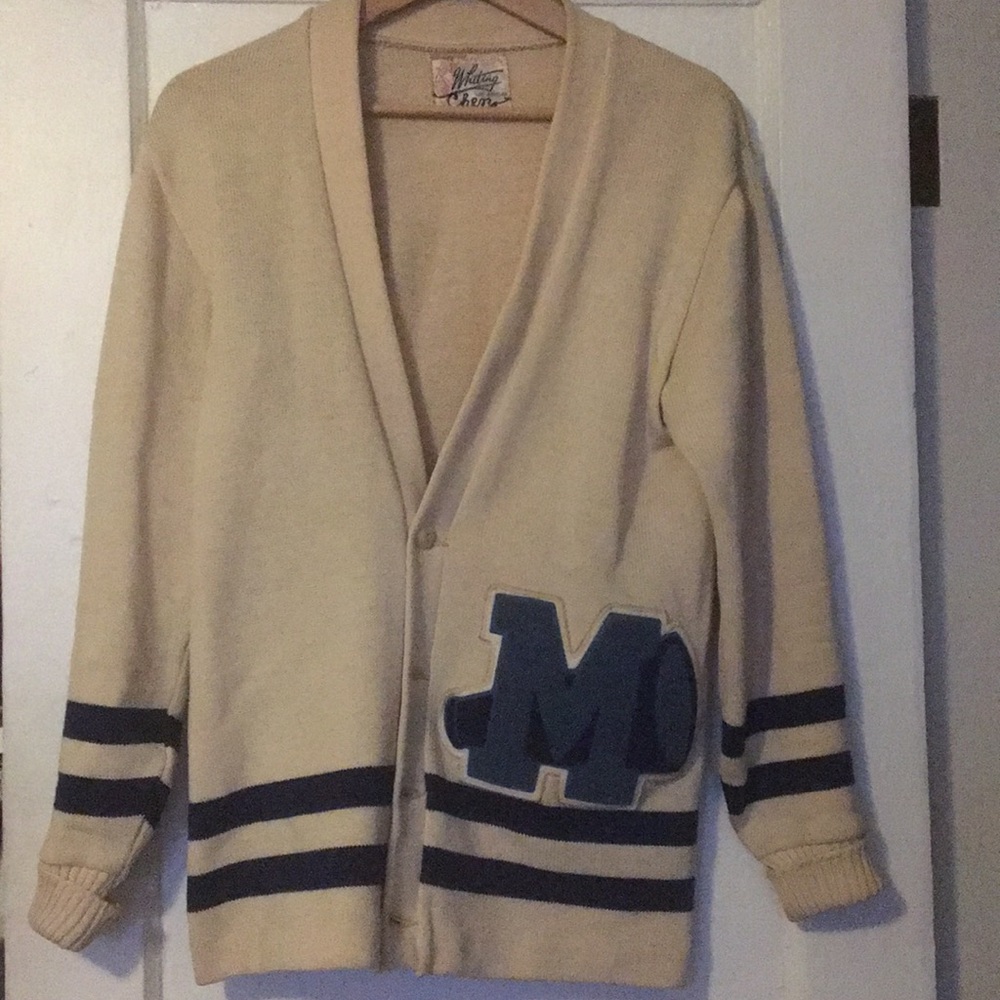 Vintage letterman’s sweater - Cream and blue